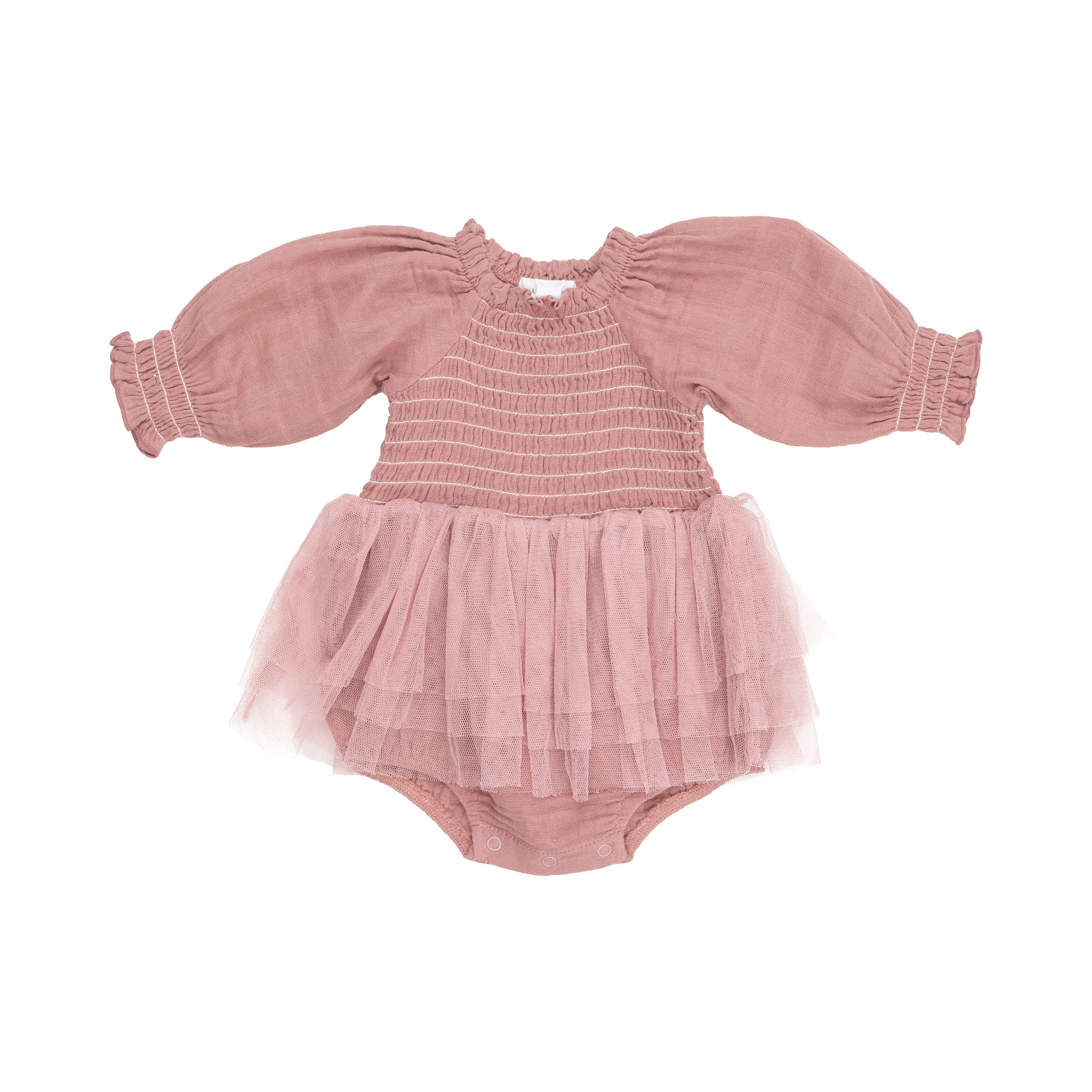 Bridal Rose Muslin Long Sleeve Smocked Tutu Bubble