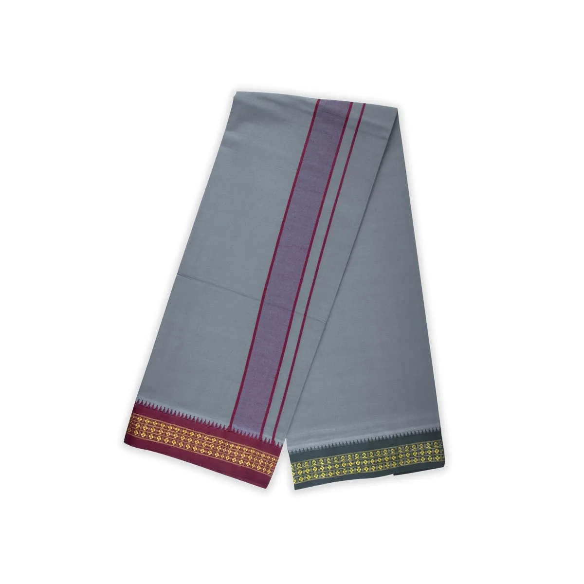 Cotton Veshti - 2 Mtrs | Rudraksha Border Dhoti/ Grey Colour Vesti for Men