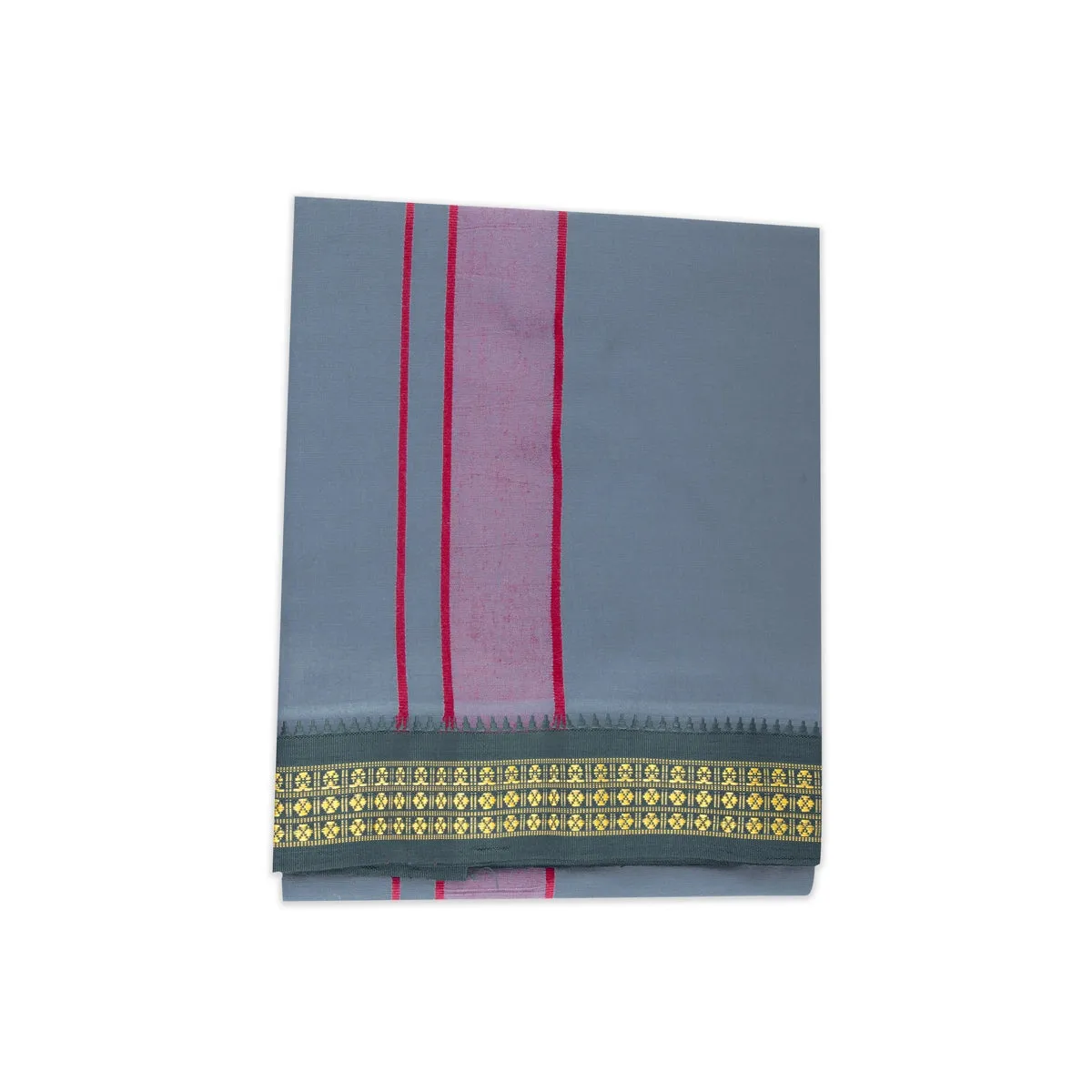 Cotton Veshti - 2 Mtrs | Rudraksha Border Dhoti/ Grey Colour Vesti for Men