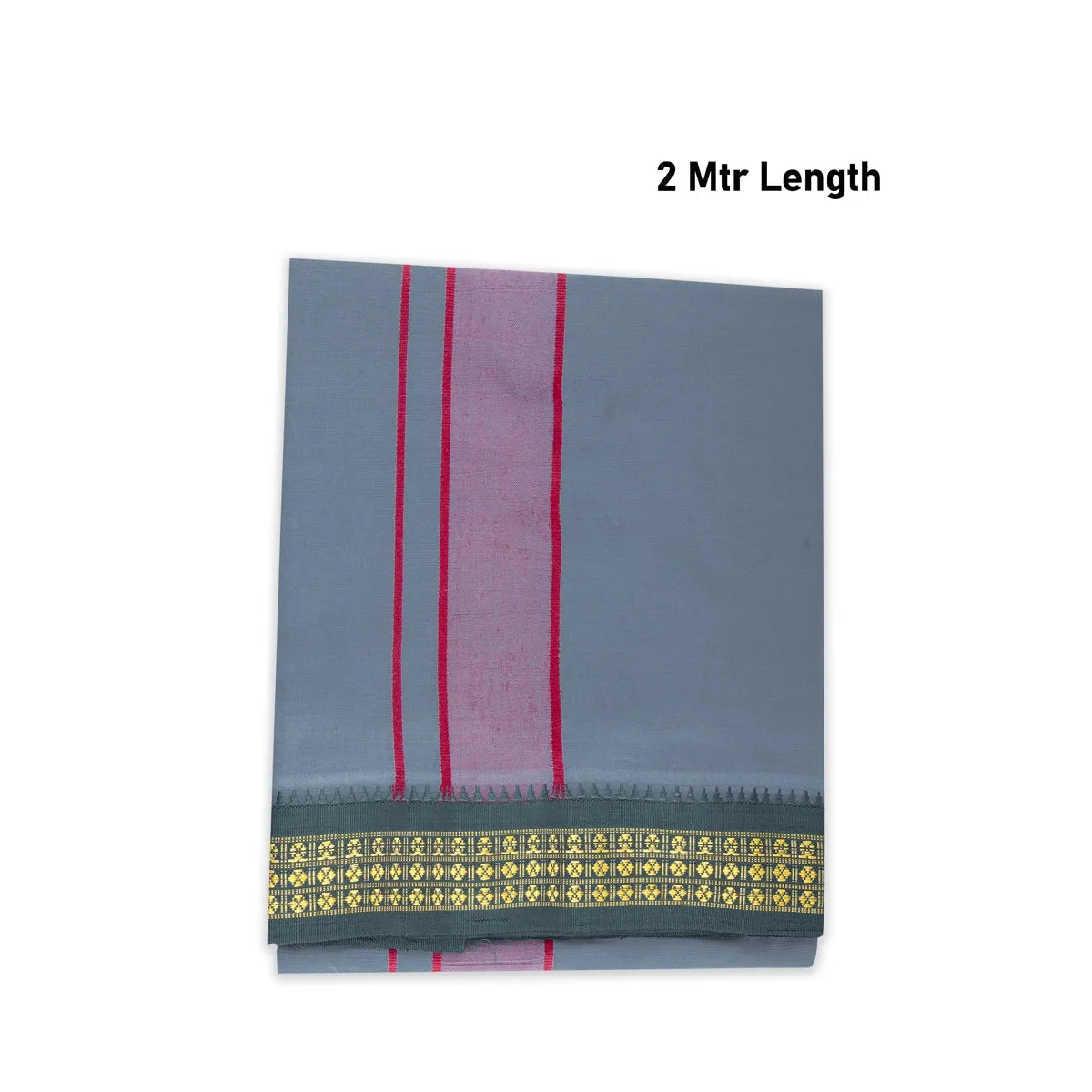 Cotton Veshti - 2 Mtrs | Rudraksha Border Dhoti/ Grey Colour Vesti for Men