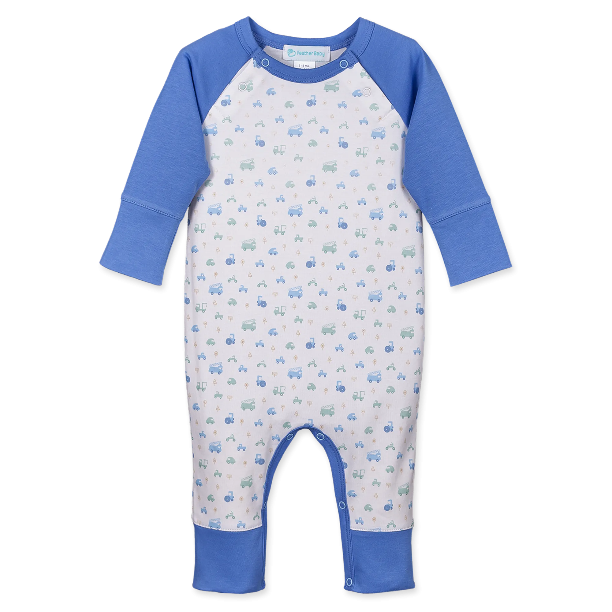 Feather Baby - Sailor-Sleeve Romper - Cars & Trucks - UltraSoft Pima Gift 6-9m