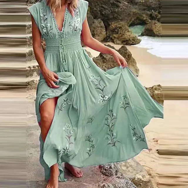 Ivyshape | Bohemian V-Neck Long Maxi Dress for Women