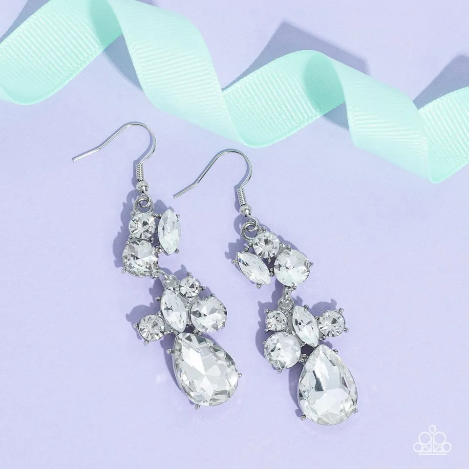 Paparazzi Earring ~ Rhinestone Reveler - White