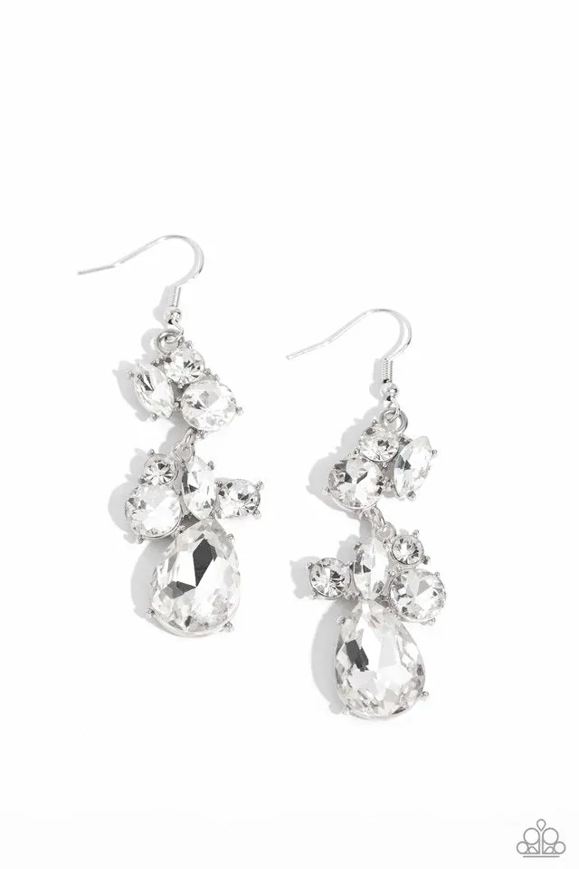 Paparazzi Earring ~ Rhinestone Reveler - White
