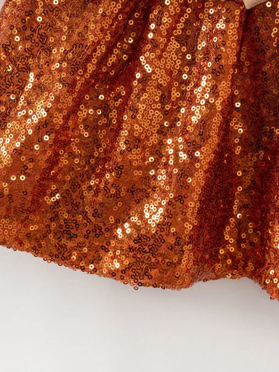 Pumpkin Football Sequins Ruffle Girl Skirt Set