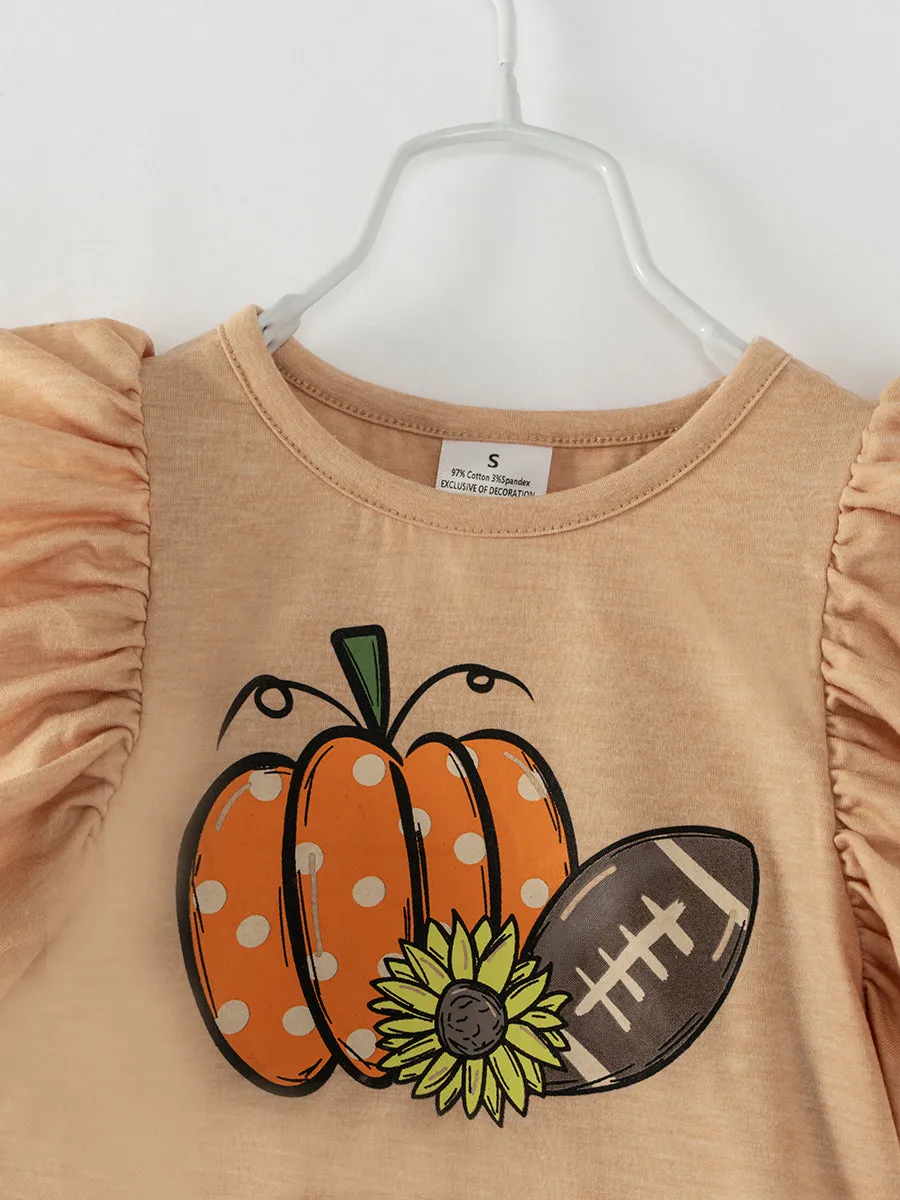 Pumpkin Football Sequins Ruffle Girl Skirt Set