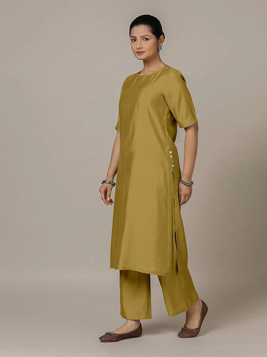 Riya x Rozaana | A Line Kurta in Dijon Mustard with Thread Work | Coords or Only Kurta