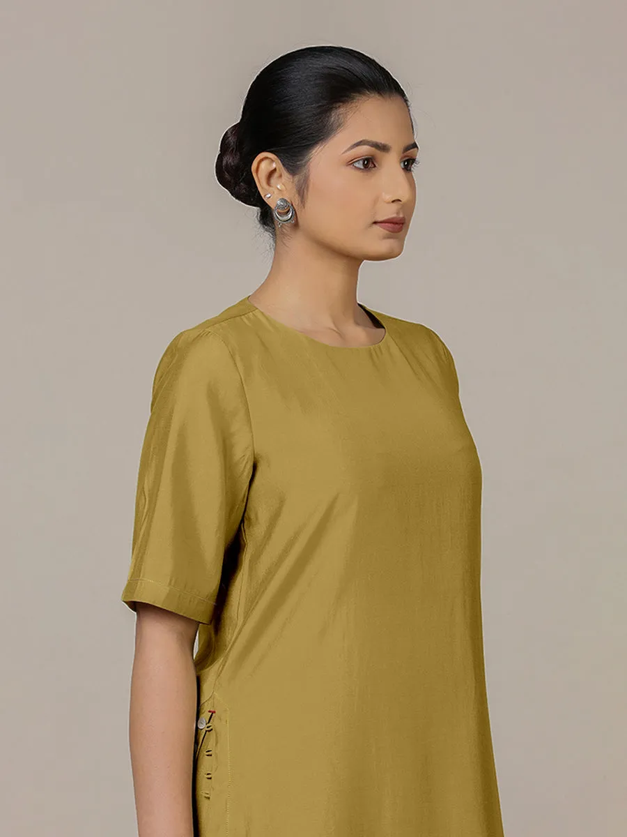 Riya x Rozaana | A Line Kurta in Dijon Mustard with Thread Work | Coords or Only Kurta