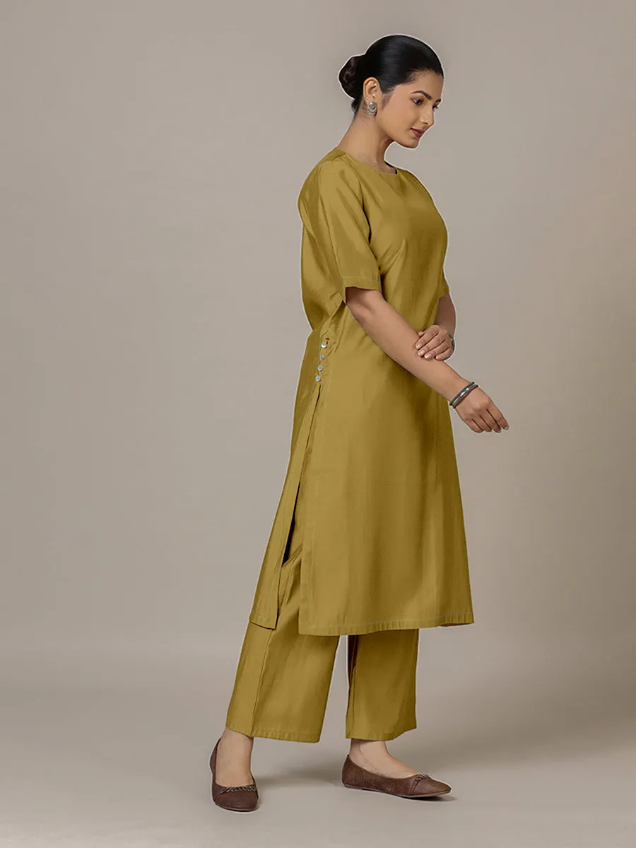 Riya x Rozaana | A Line Kurta in Dijon Mustard with Thread Work | Coords or Only Kurta