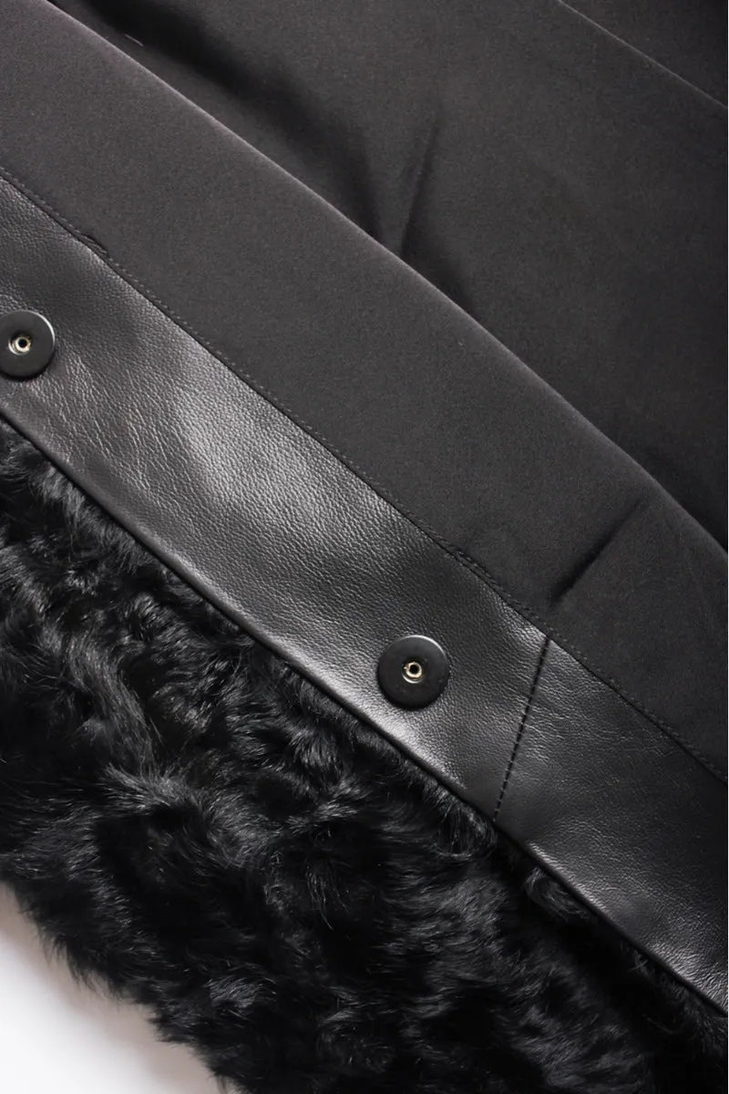 Shearling-inspired Collarless Mid-Length Wool Coat with Leather Belt