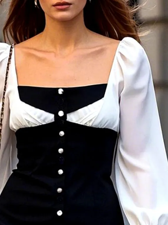 Sleek Square Neck Color Patchwork Mini Dress