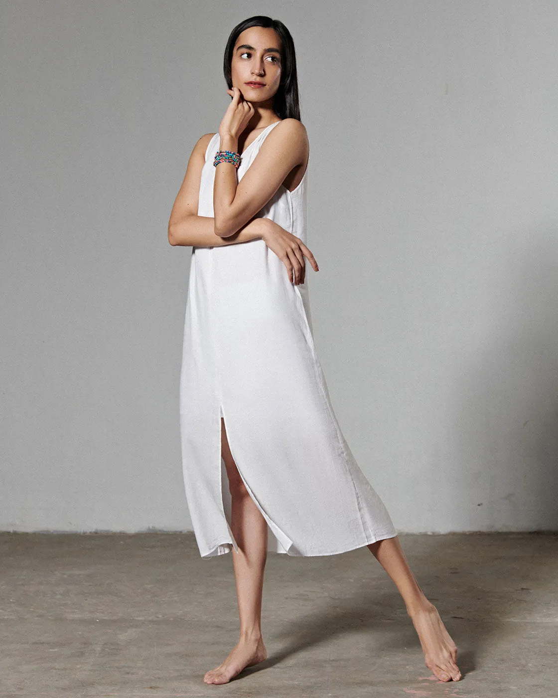 V-NECK MIDI DRESS WITH SLIT