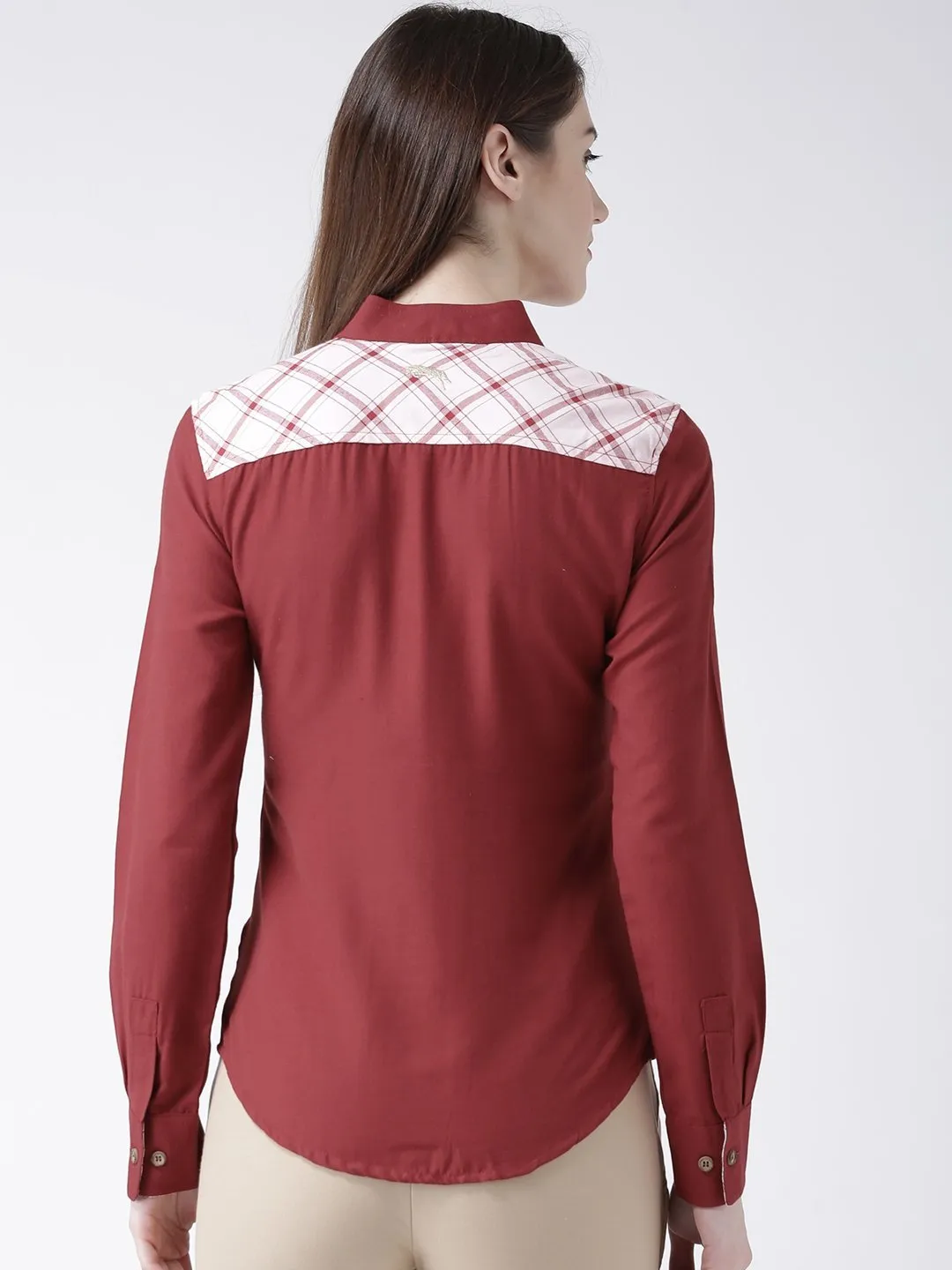 Women Red Regular Fit Solid Casual Shirt