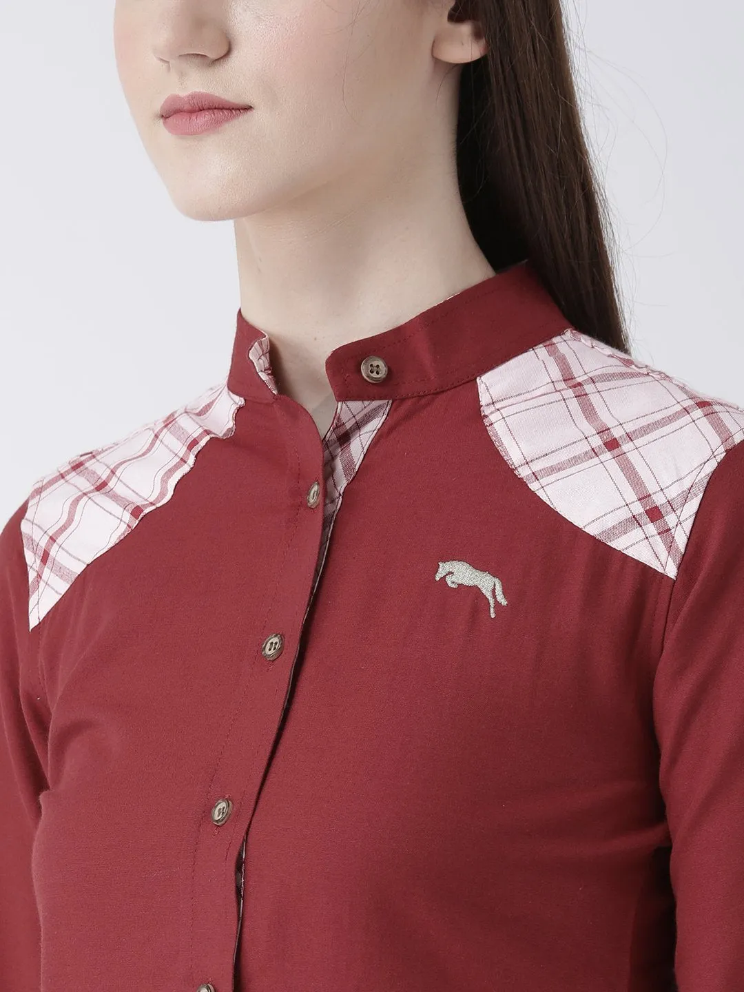 Women Red Regular Fit Solid Casual Shirt
