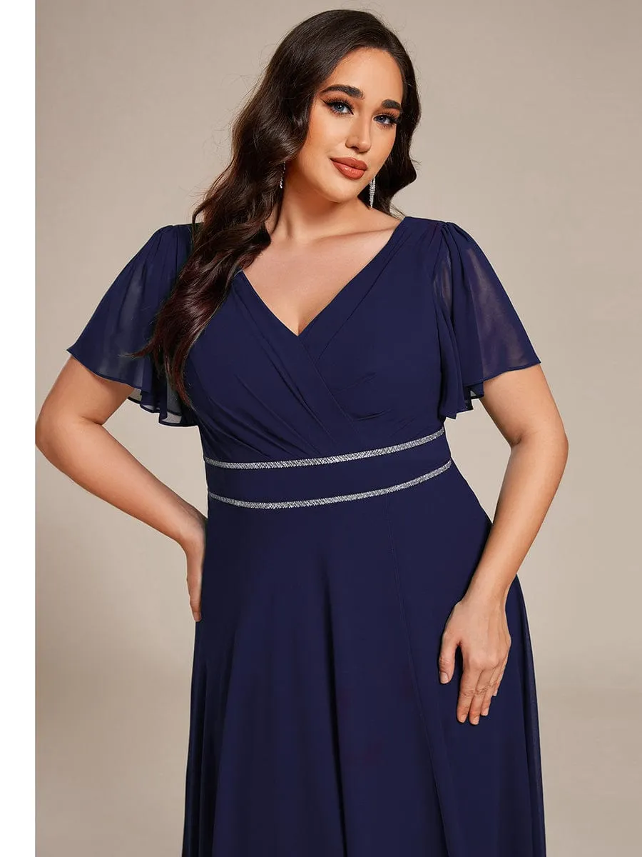 Yolanda | Double V-Neck Waist Trimmed Chiffon Formal Evening Dress