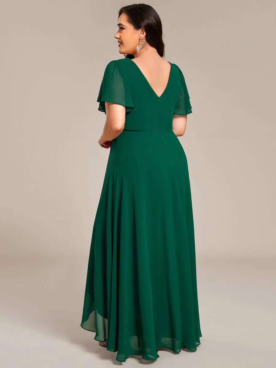 Yolanda | Double V-Neck Waist Trimmed Chiffon Formal Evening Dress
